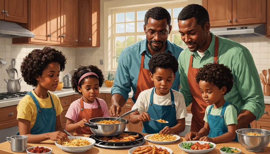 Family cooking together in the kitchen.