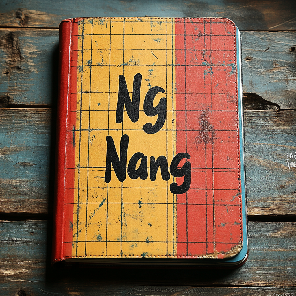 Colorful grid-patterned notebook Ng Nang on wooden table