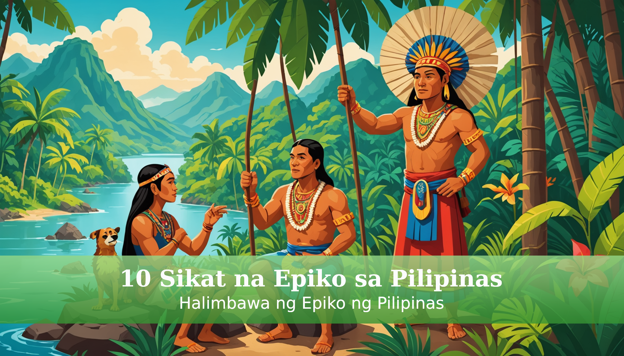 Filipino epics illustration with mountain background.