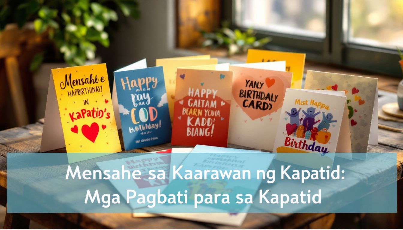 Colorful birthday cards on a wooden table.